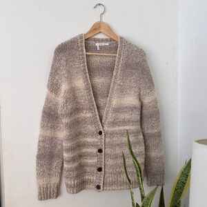 Derek Lam Taupe and Cream Wool & Alpaca Striped Cardigan
